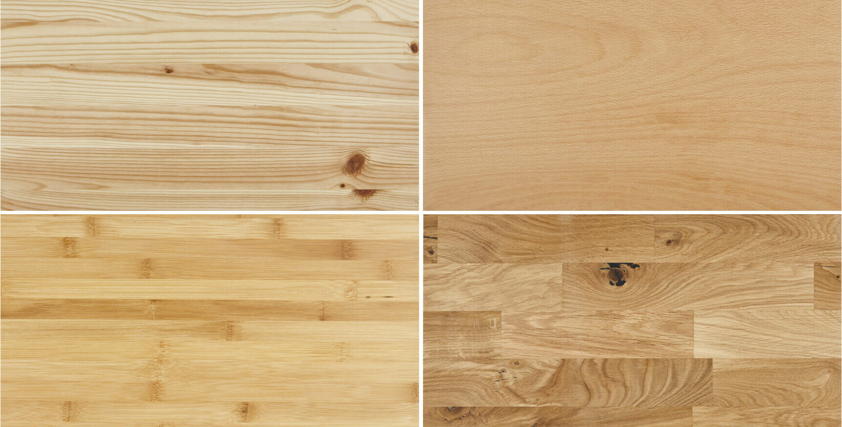 Holzauswahl für die Ablage: Kiefer, Multiplex Buche, Eiche und Bambus